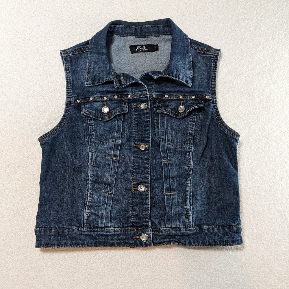 Earl Jeans Dark Blue Wash Denim Sleeveless Embellished Vest - size S